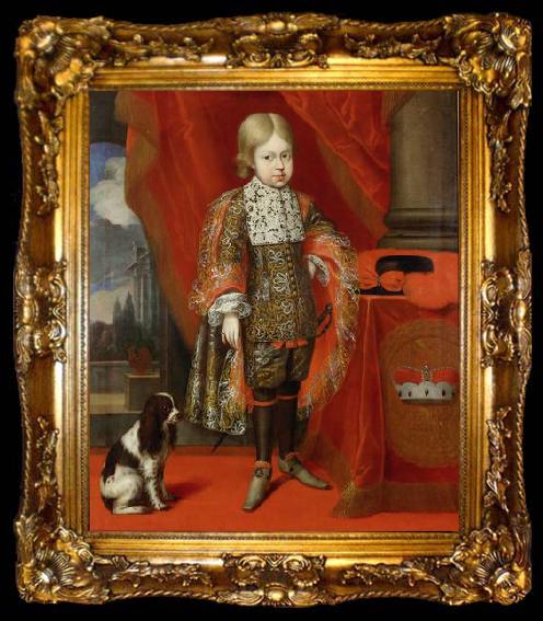 framed  unknow artist Kaiser Joseph I. (1678-1711) im Alter von sechs Jahren mit einem Hund, in ganzer Figur, ta009-2